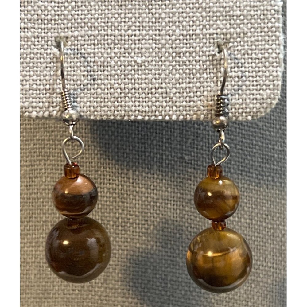 Tiger Eye Ball Earrings -- NEW